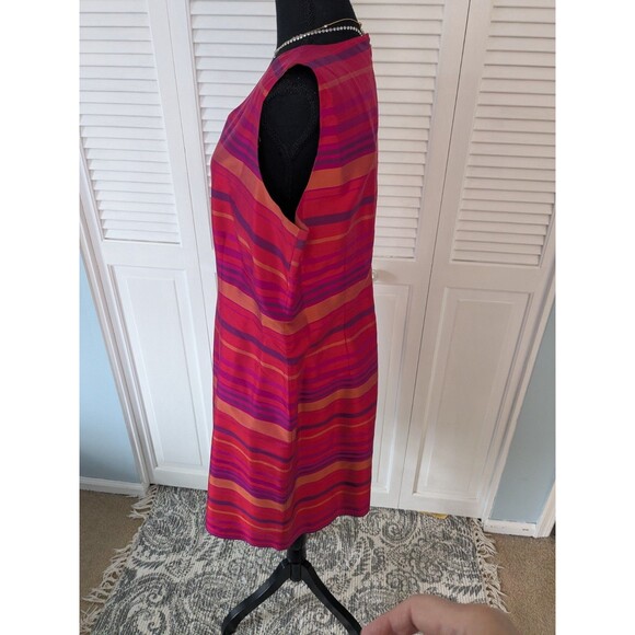 Jillian Jones Vtg Dress Women 16 Orange PurplePink 100% Silk Stripe Sheath Sleek - Picture 5 of 14